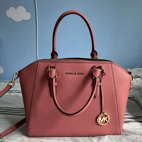 Michael Kors Ciara large leather satchel in rose. - Picture 1 of 16